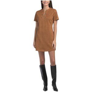 ELLEN TRACY Faux Suede Metal Detail Mini Dress